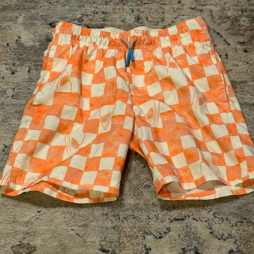 Cat & Jack Orange and Cream Checkered Swim Trunks